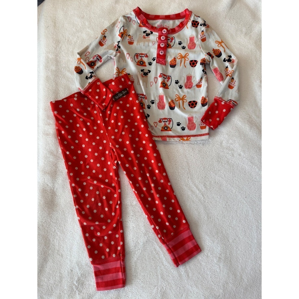 Matilda Jane PUG CUPCAKE Pajama Set Kids Girls Long Sleeve‎ Pants Red White
